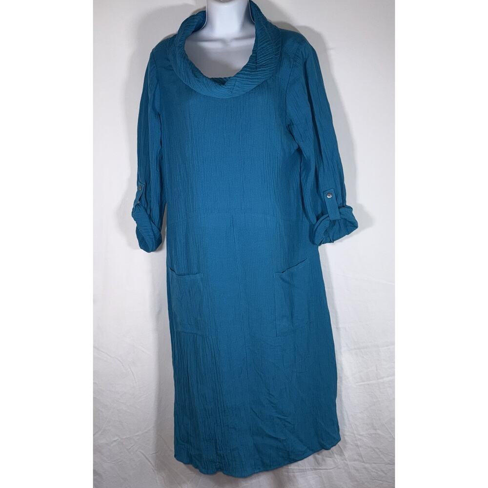 Soft Surroundings Turquoise Everly Gauze Ramie Cowl Neck Lagenlook Minimalist M